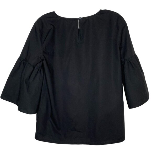 Loft Womens Black Embroidered Blouse with Bell Sleeves Size XS Boho Fairy Y2K - Picture 2 of 8